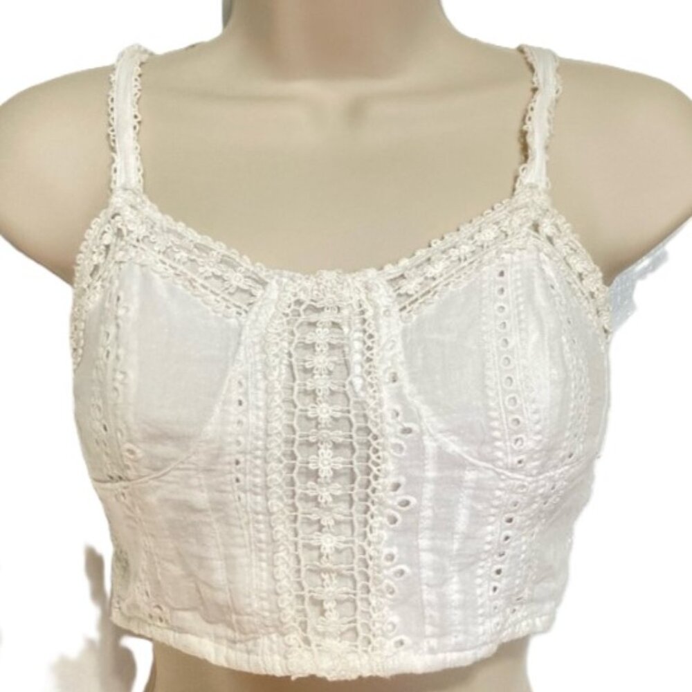 AEROPOSTALE White Cream Floral Lace and Eyelet Cropped Cami XS